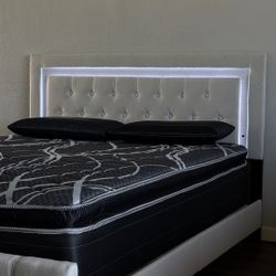 Brand New King Size Beige LED LIGHT Bed Frame With New Mattress/Fast Delivery 