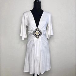 Jagger White Cotton Summer Dress with Metal Medallion