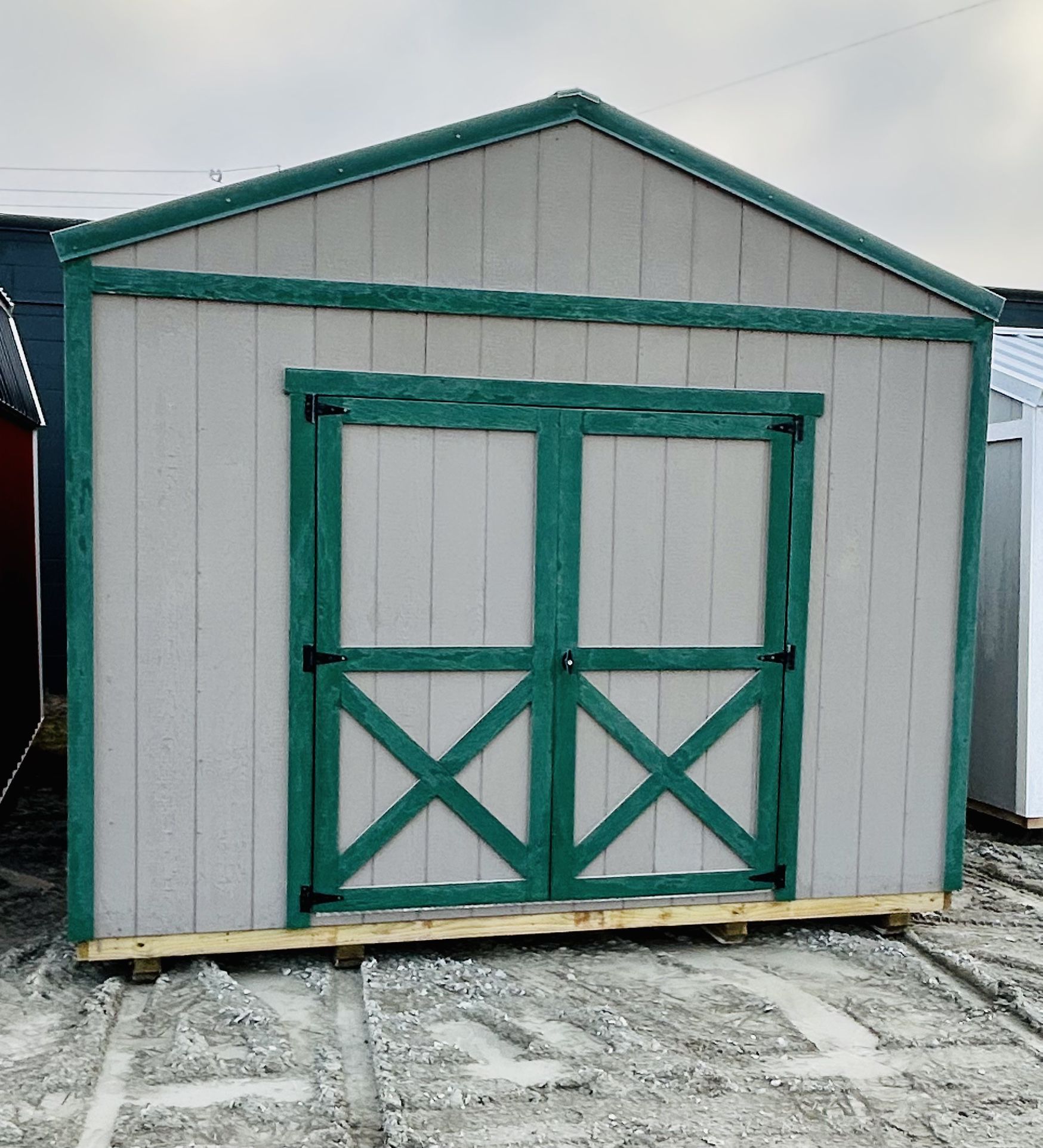 12x16 Grey/Green Utility Shed (See Description)