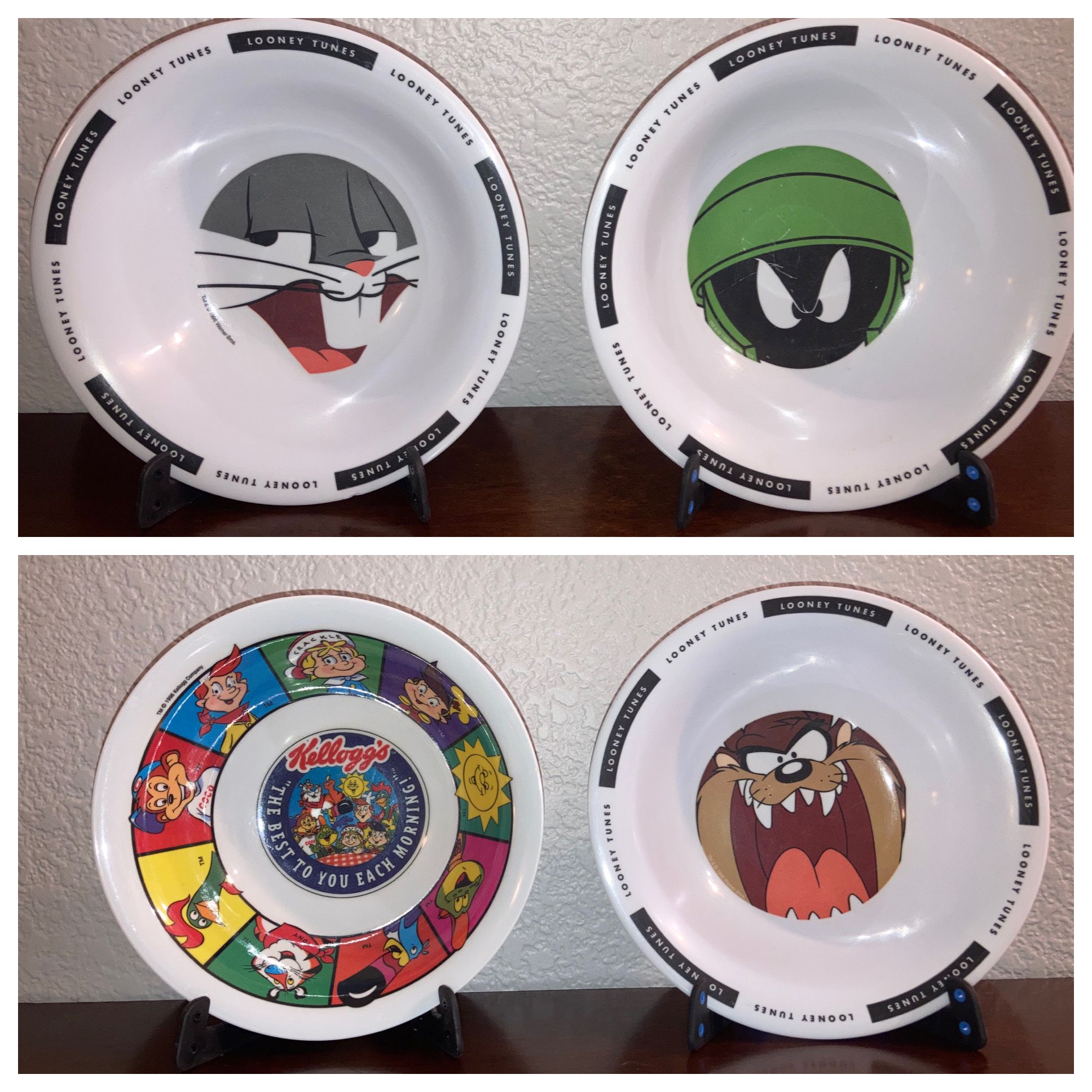 Set Of 4 Vintage Cereal Bowls Looney Tunes Kellogg’s 