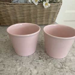 Set Of 2 Pink Ceramic Planters $10