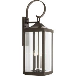 SALESUMO Gibbes Street 9-1/2 in. 3-Light Antique Bronze Clear Beveled Glass New Traditional Outdoor Large Wall Lantern Light