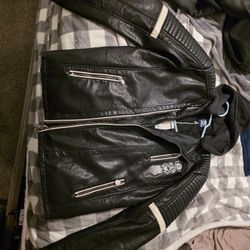 Large biker jacket. Or casual were