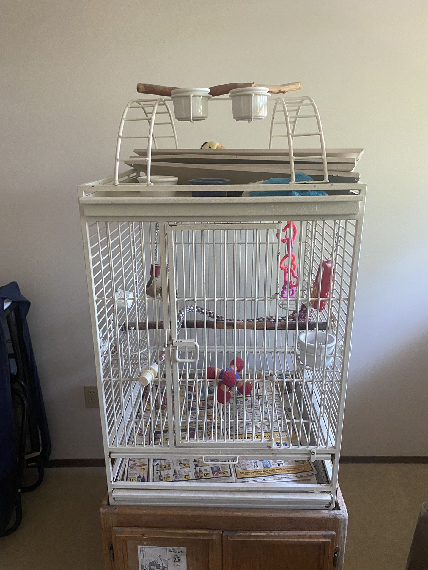 Wrought Iron Bird Cage With Tons Of Extras.