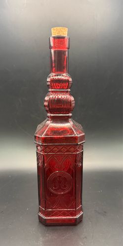 Ruby Red Vintage Embossed Decanter with Cork Stopper