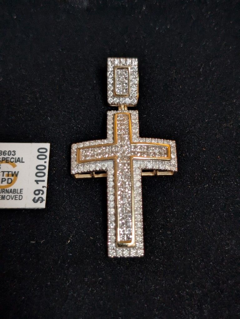 10k Yellow Gold Cross Pendant With 10k White Gold Moonshine Necklace!