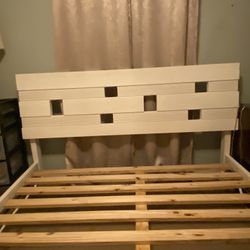 Wood (white) Bed Frame & Headboard - Queen  Size