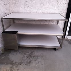 Steel workbench with casters wood tops 3 level industrial table work bench 5ft x 2.5ft perfect size!