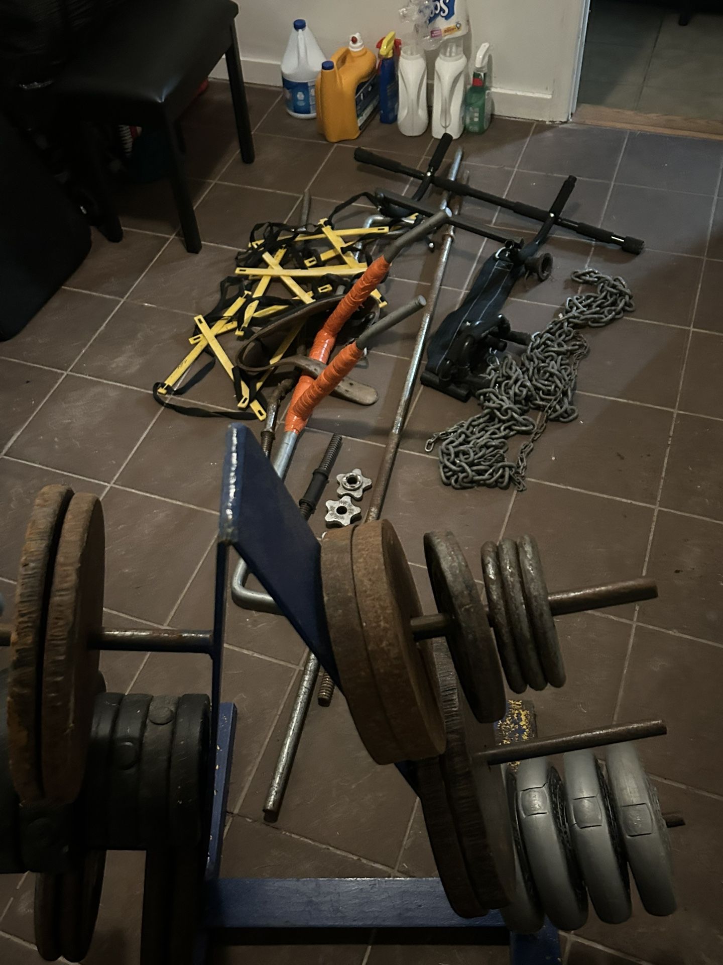 1 inch home gym 350lbs of adjustable weights straight bar curl bar dumbell squat bar and more