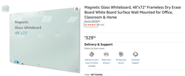 Clarus Magnetic Glass Board 48"x72"