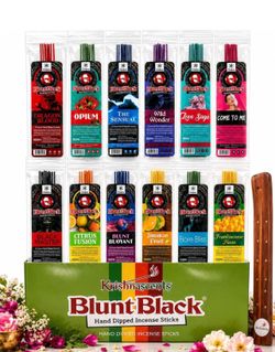 Blunt Black Hand-Dipped Incense Sticks | Premium 12 Assorted Packs - 144 Sticks, 11" Long