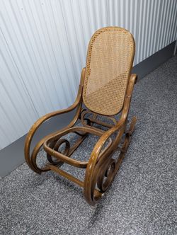 Antique Vintage Thonet Style Wooden Rattan Rocking Chair