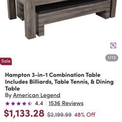 Pool table, ping-pong, table, dining table combo