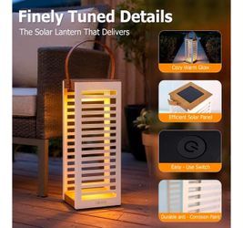 New-Solar Lantern with Handle - Outdoor Metal Solar Light (7.87×19.69"), Waterproof & Rustproof, 8H Auto-On Warm White Light, Portable for Patio, Porc