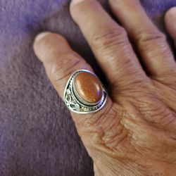 Vintage 80'S Mens Taxco Mexican Sterling Silver Cabochon Ring 