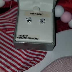 New- 10 Carat - Genuine Diamond Stud Earings/ 1/2 CTTW 