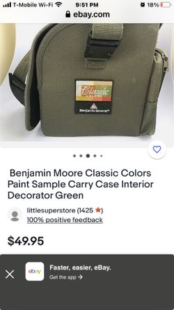 Benjamin Moore Classic Colors Paint Sample Carry Case Interior Decorator Green with color swatch