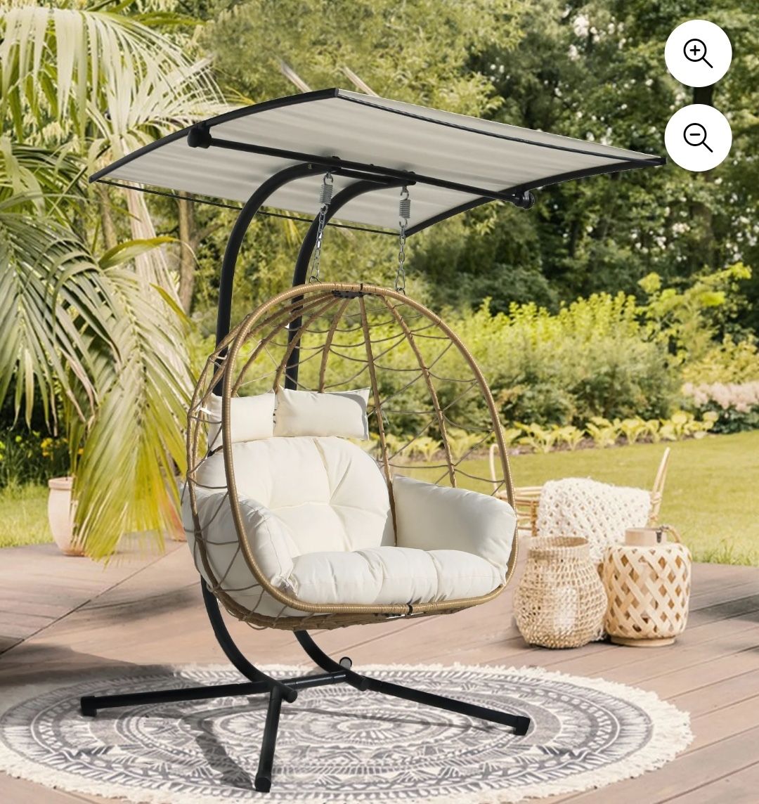 Double Hanging Egg Chair Swing Indoor Outdoor with Canopy Cushion