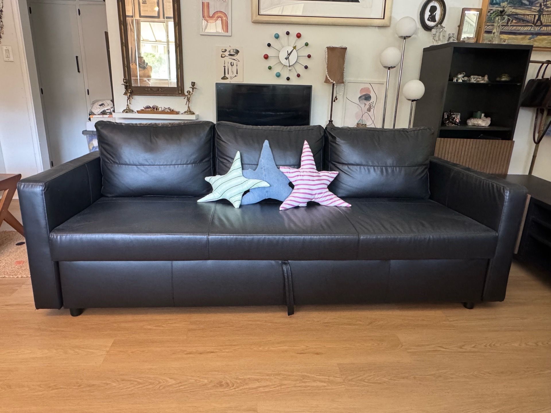 Black leather sleeper sofa couch ikea