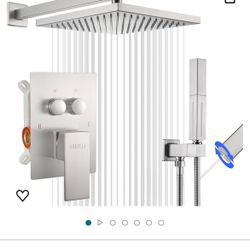 Push-Button Shower Faucet Set Shower System with 10 inches Rainfall Shower Head, Shower Fixture Combo Set Wall Mounted
