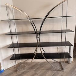 MOVING OUT SALE/NEED GONE/ Chrome and Black Glass Art Deco Inspired Shelving 