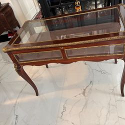 Louis XV Style Mahogany Curio Display Table With Bronze Mounts. 43” wide , 24 “ depth,  29 “ high $4000