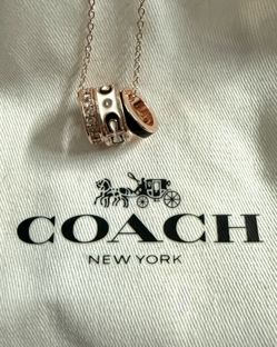 Black White Crystal Rose Gold Enamel Coach Designer Signature Rondell Necklace