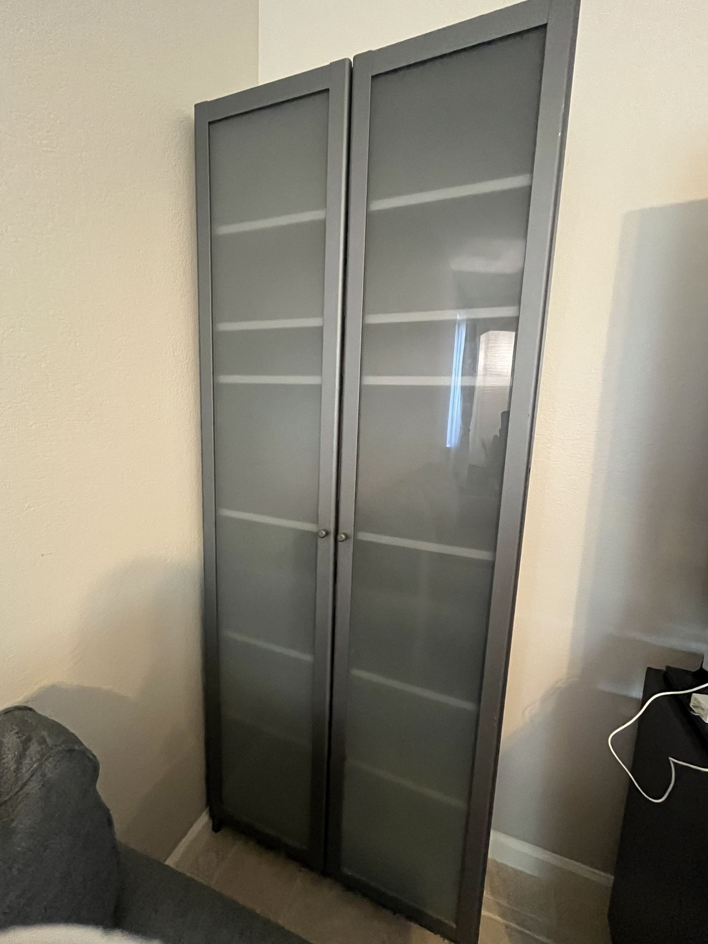 Frosted Glass Cabinet With Shelves And Cubbies