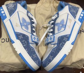 LOUIS VUITTON Trainer Leather Flower Pattern Low-top Blue and White (32)61
