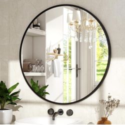 27Inch Round Mirror-Black Circle Mirrors for Bathroom, Entryway Modern Hanging Vanity Mirror for Livingroom, Wall Decor, Bedroom, Matte Black Circle
