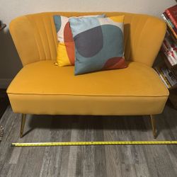 Yellow Suede Loveseat Couch With Pillows 