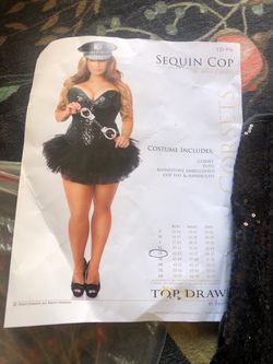 Daisy Corsets sequin corset skirt set, police cop costume, 2xl