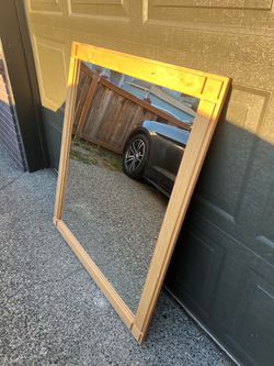 Large Mirror with Wooden Frame