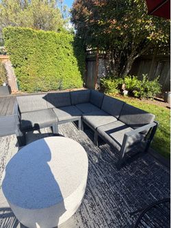Outdoor sectional and side table.