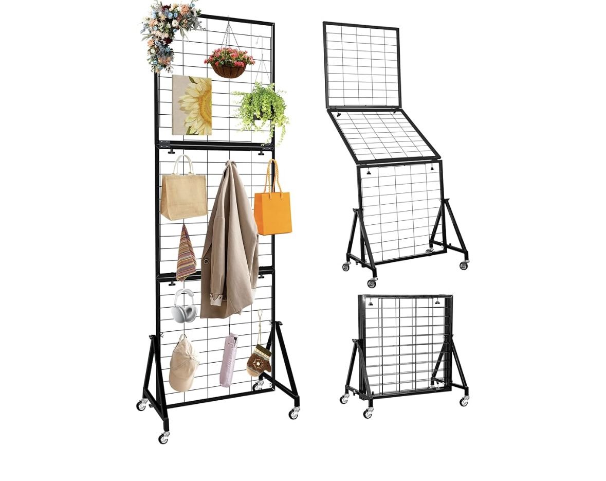 Aphaobo Grid Wall Panels, Foldable Gridwall Panel, Grid Wall Panels with Braked Wheels, for Craft Merchandise Display Item Storage