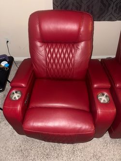 Red Power Theater Recliner with LED Lights & Cup Holders – Moving Sale