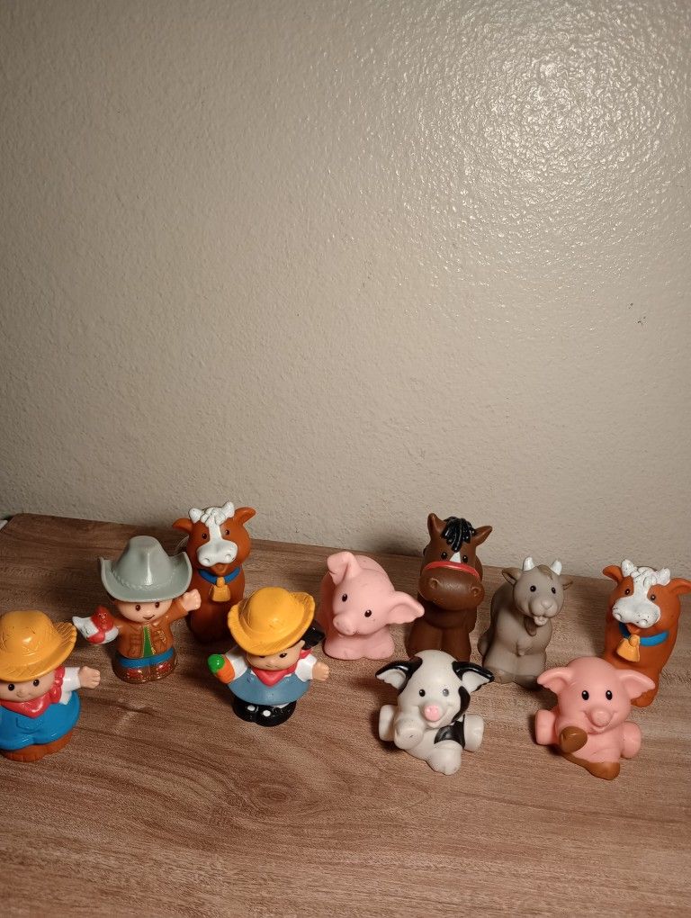 Vintage And New Little People Farm Helpers And Animals Pig Goat Cow Horse Cowboy 