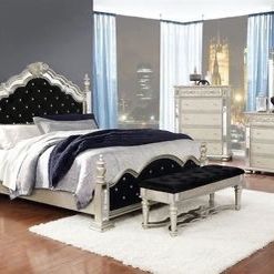 Brand New 4PC Metallic Silver and Black Velvet Bedroom Set