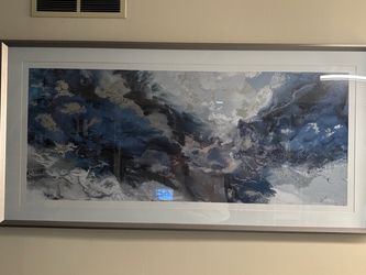 Large Framed Abstract Blue and Silver Wall Art