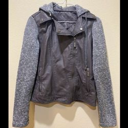Knit Sleeve Faux-Leather Jacket