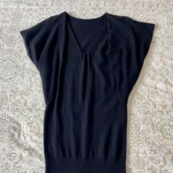 Women’s Black Cashmere Ribbed Bottom Dress with Wide Open Sleeves Size Small