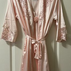 Pink Lace Silk Nightgown And Robe Set