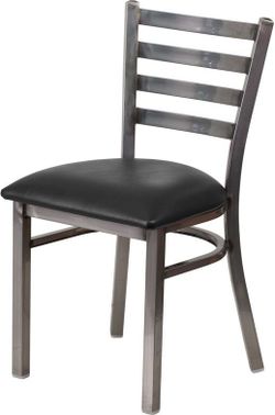 Cross Back Rustic Restaurant Dining Chair, Clear Coat Silver Steel Frame With Black Cushion Seat 🇺🇸 