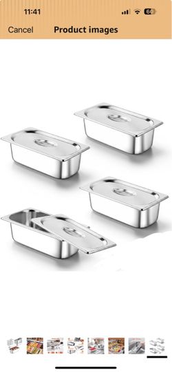 4 Set 1/4 Size Hotel Pan with Lids, 4 Inch Deep StainlSteel