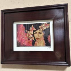 Signed Mexican Popotillo Straw Art Tropical Woman Portrait – Island Gir