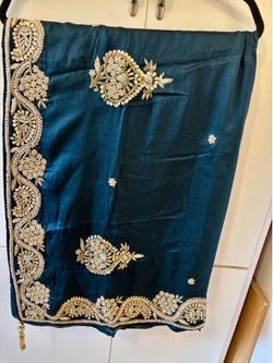 India heavy work beaded and zardosi saree on silk fabric