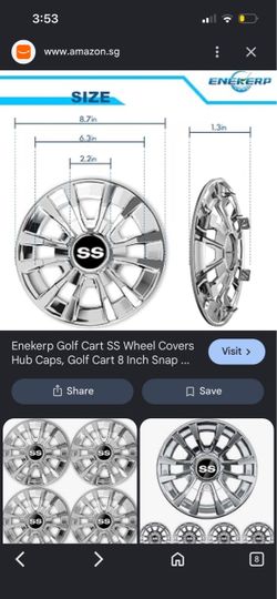 Enekerp Golf Cart SS Wheel Hub Caps 8 Inch