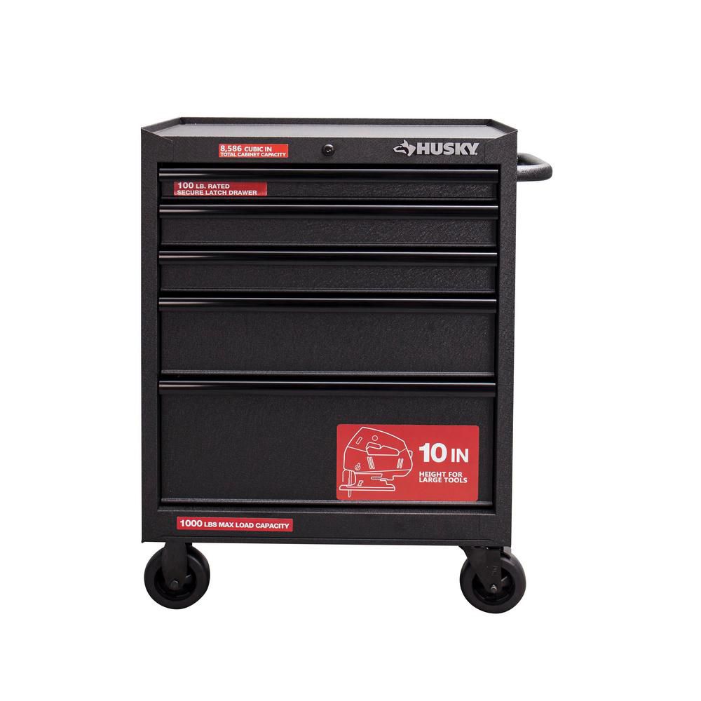 HUSKY 27 in. W 5-Drawer Rolling Cabinet Tool Chest in Textured Black