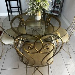 Glass & Bronze Vintage  Lane Dining Table &Chairs