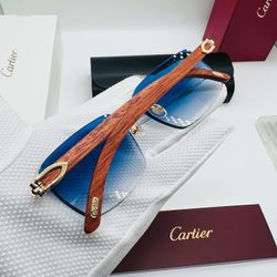 Wooden Cartier Sunglasses Gold Trim 